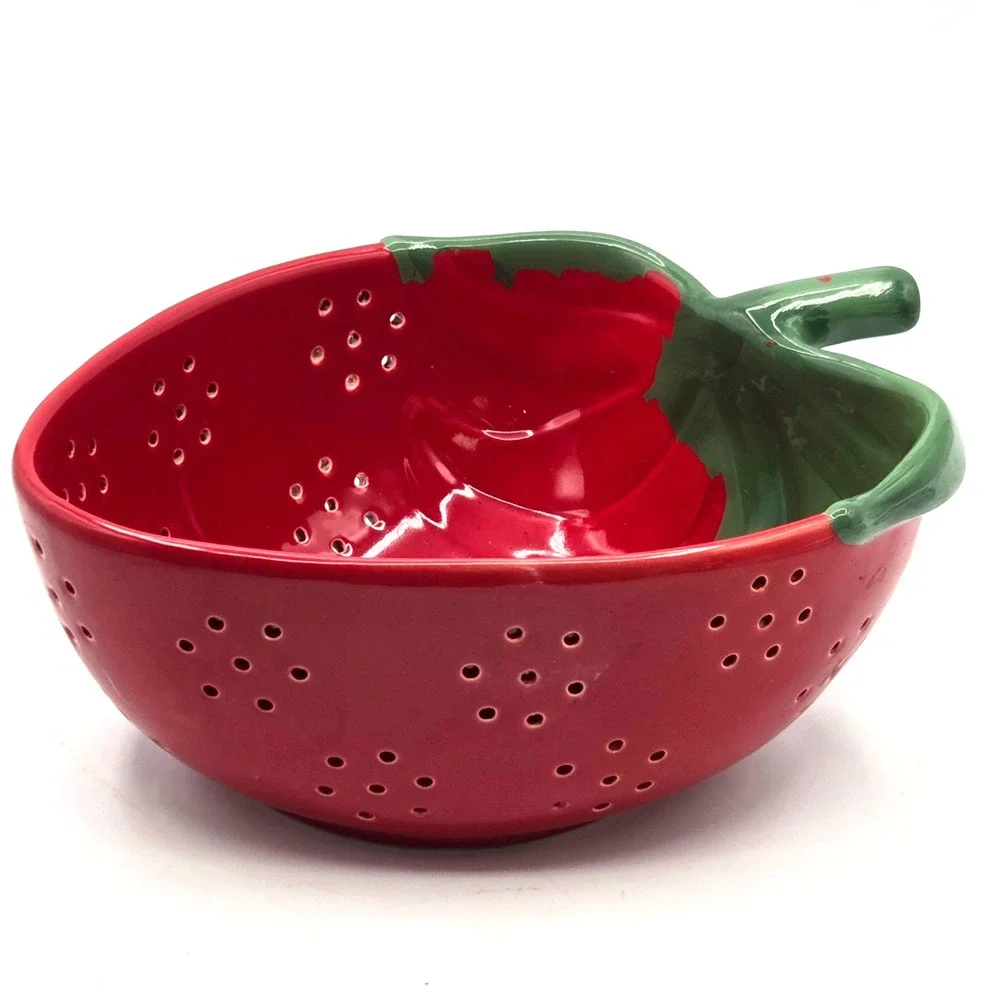 Strawberry Earthenware, Ceramic Colander Berry Bowl Strainer VINTAGE